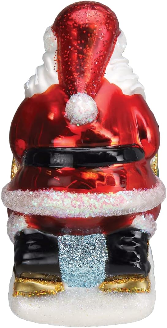 Old World Christmas Adorno de cristal soplado de trineo de perro de Papá Noel para árbol de Navidad