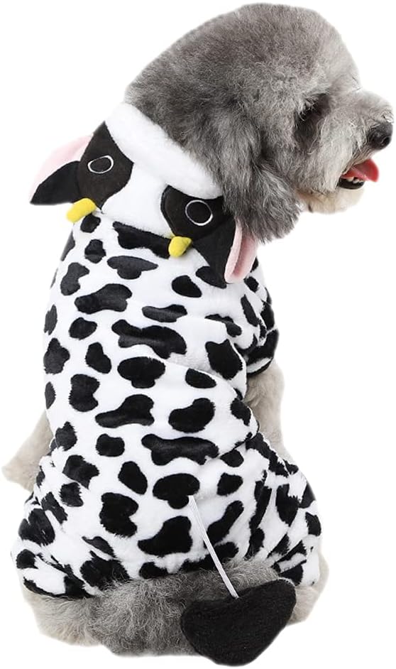 Disfraz de perro de vaca  Divertido disfraz de perro de Halloween, trajes cálidos de invierno para perros pequeños y medianos, adorable pijama de 4