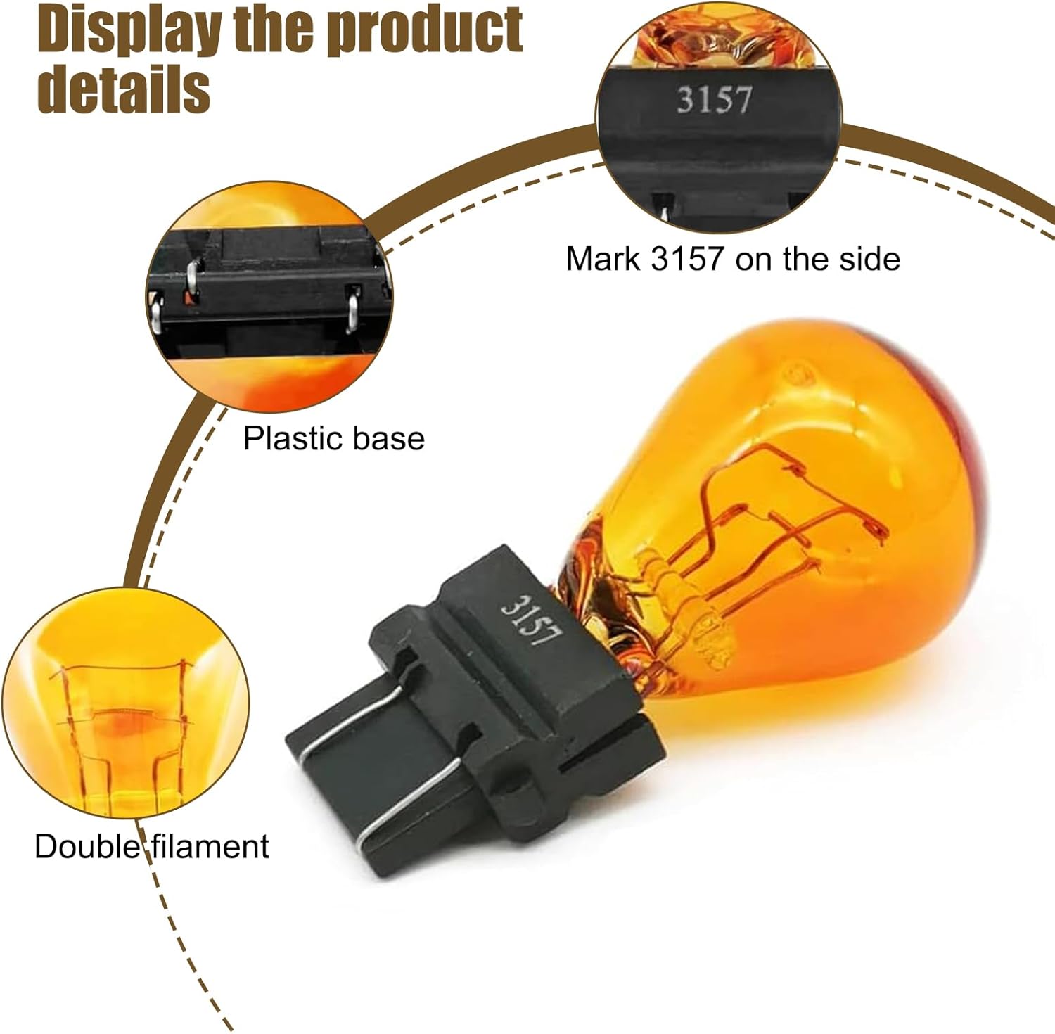 Pack-10 3157 – Bombilla de freno para automóvil, 12 V, 215 W, filamento estable, lámpara halógena de alto brillo, mini luz trasera de cristal de