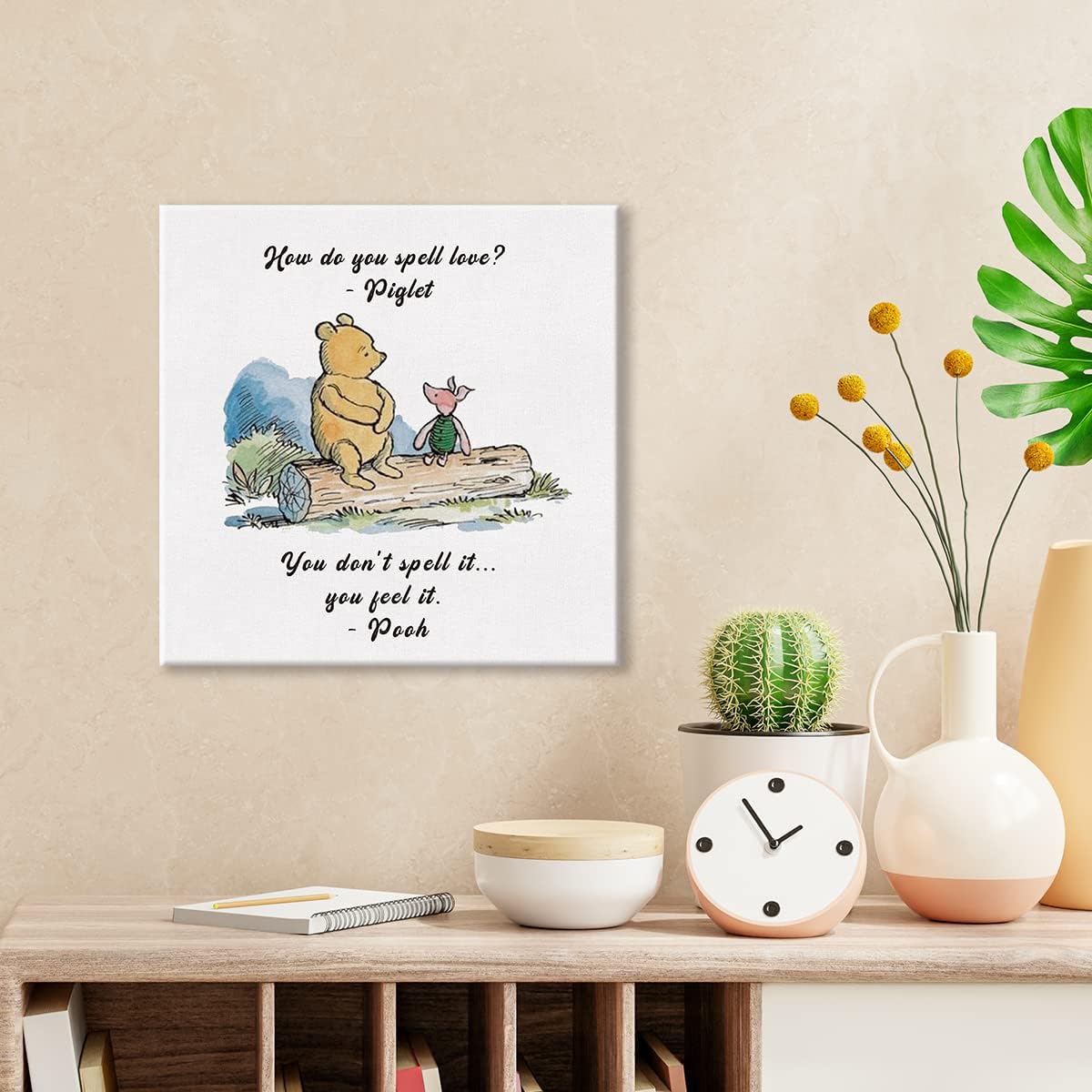 Lienzo decorativo clásico de Winnie the Pooh con frase de amor con texto en inglés “How Do You Spell Love”, cuadros enmarcados, carteles listos para