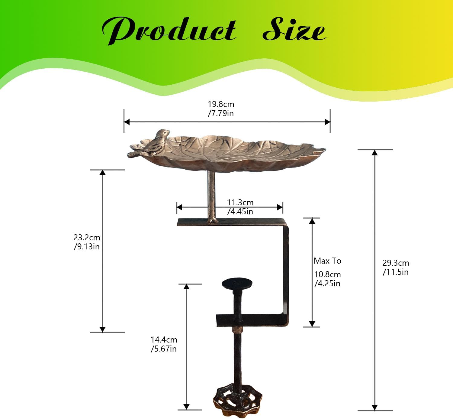 changqing Alimentador de baño de metal para pájaros, hoja de loto, montado en la cubierta de doble uso, para decoración de jardín al aire libre,