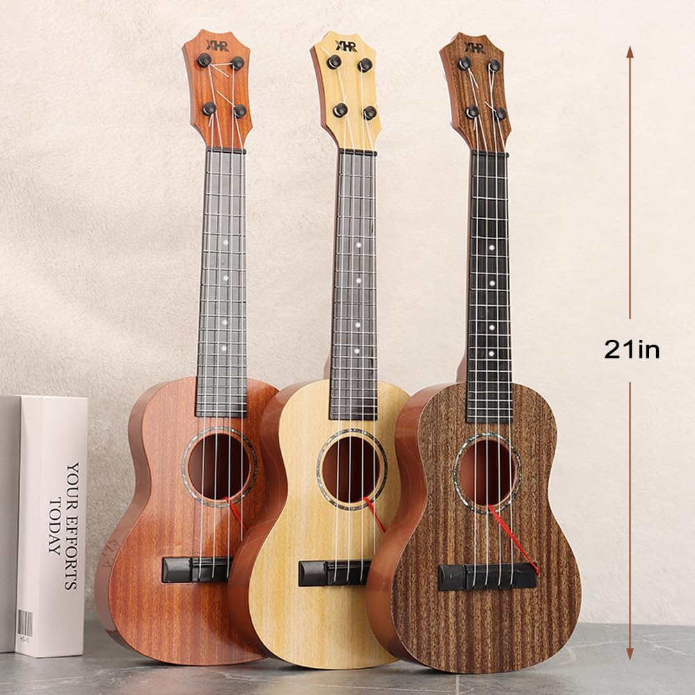 Raimy Guitarra ukelele de 21 pulgadas para niños, 4 cuerdas, mini guitarra para niños, instrumentos musicales, juguetes educativos con púas para