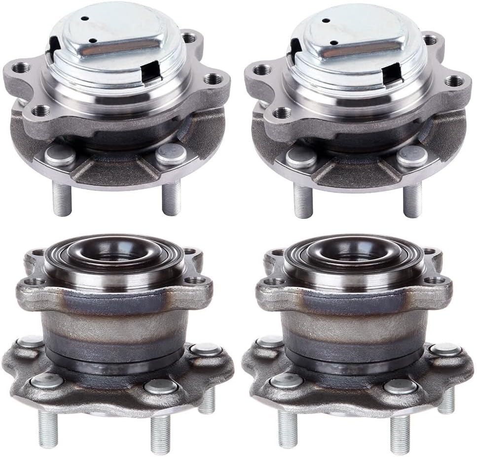 SCITOO 4 unidades de cojinete de rueda delantera y trasera 513334 512379 para Nissan 370Z 2009-2013 WABS 5 lengüetas