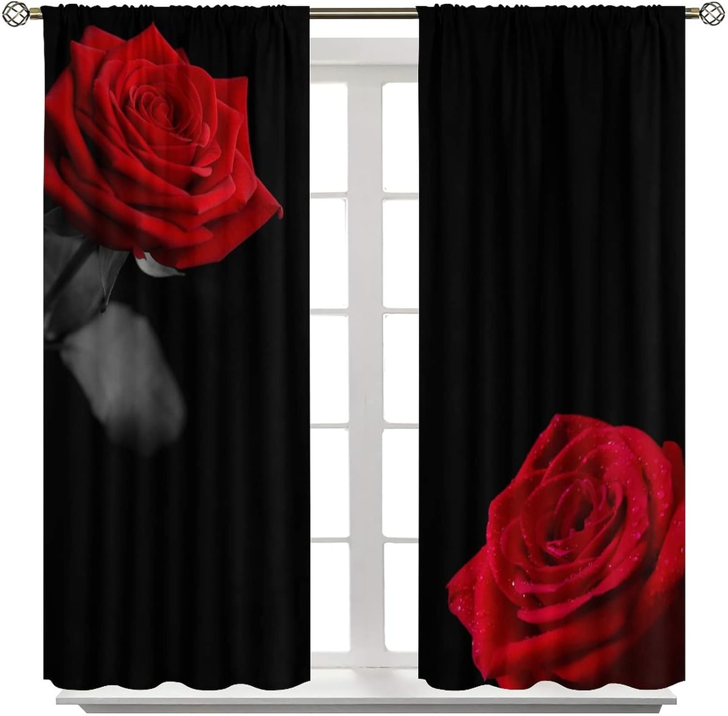 Cortinas de rosas rojas, románticas y florales con estampado 3D de rosas rojas para niñas, mujeres, dormitorio, sala de estar, cocina, decoración