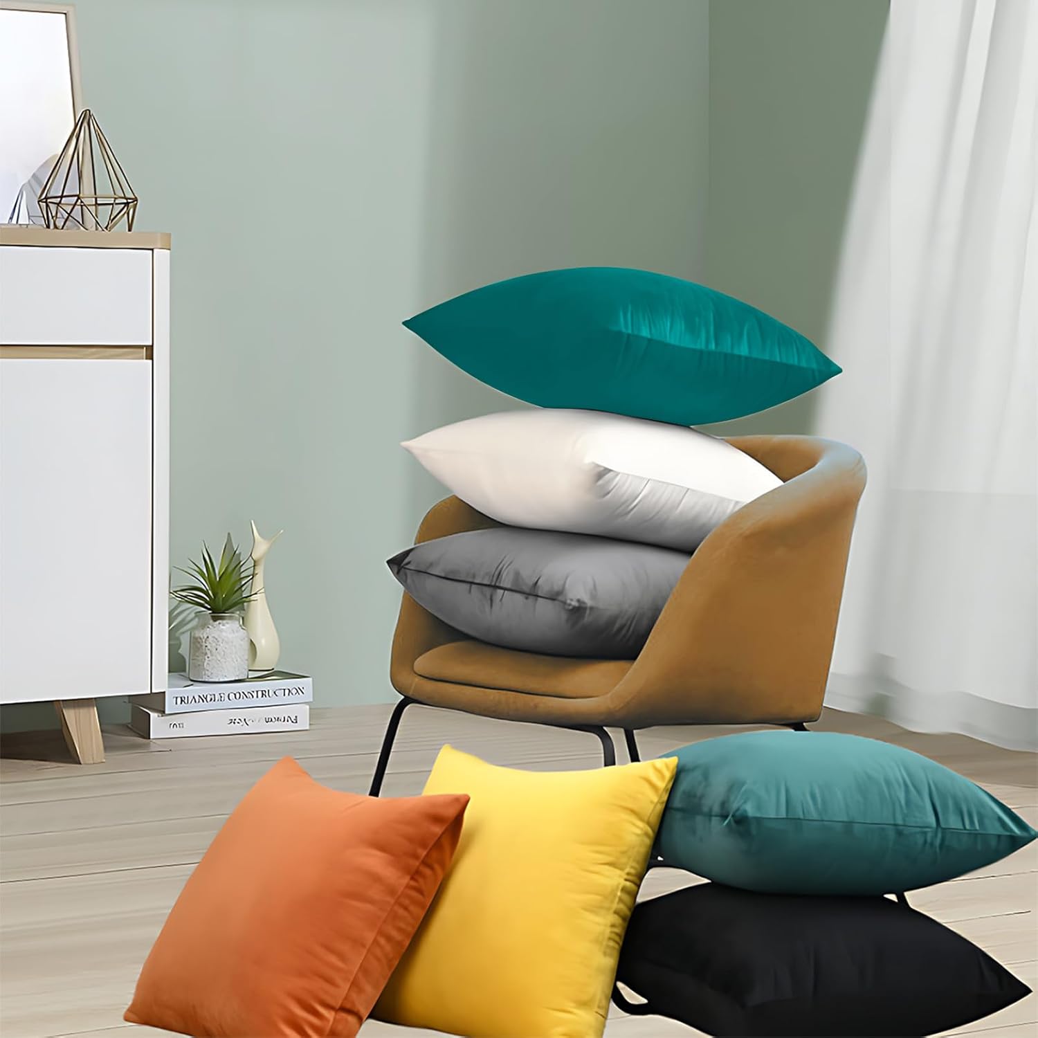 Juego de 2 fundas de almohada de terciopelo de 20 x 20 pulgadas para sofá, fundas de almohada decorativas acogedoras color verde azulado de 20 x 20