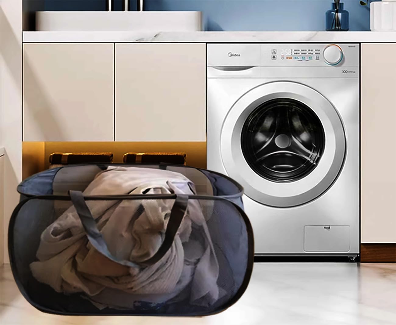 Cesta plegable para la ropa sucia, cesta de malla con asas fuertes, contenedor de almacenamiento horizontal para el hogar, dormitorios,