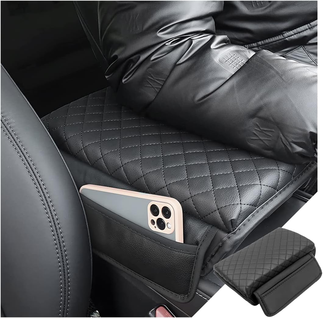 XINLIYA Cojín para reposabrazos de automóvil, almohadilla de consola central de cuero de fibra de carbono, caja de reposabrazos de espuma