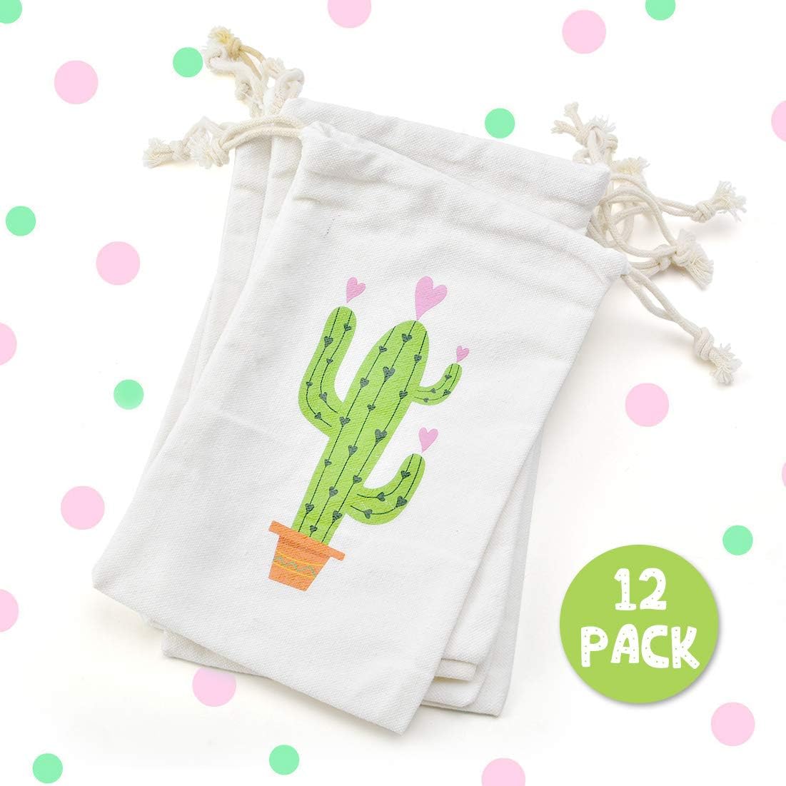 Kreatwow Bolsas de regalo de fiesta de cactus con cordón para fiesta de cumpleaños, baby shower, despedida de soltera, boda, paquete de 12 unidades