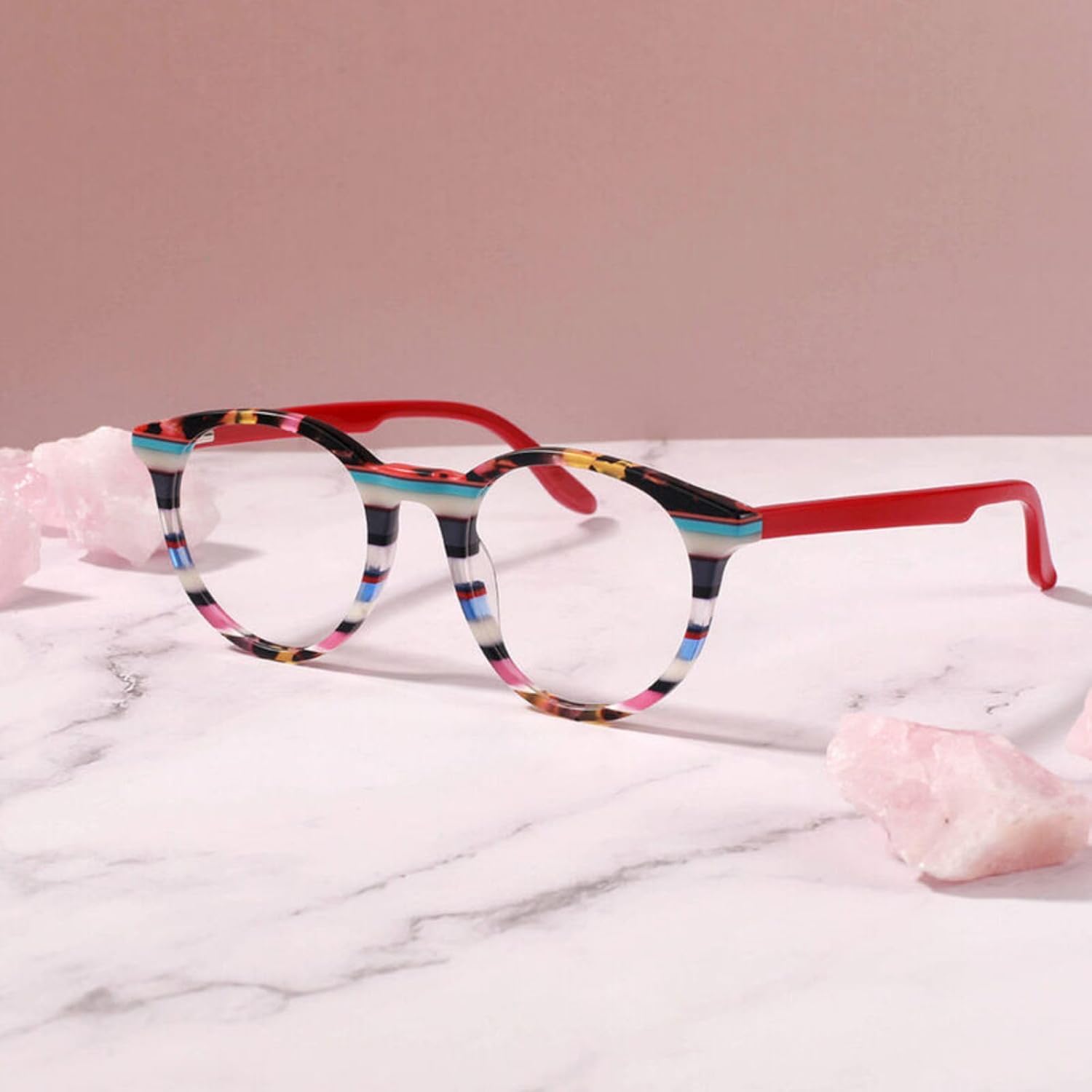 AOOLIA Gafas de lectura de ojo de gato gafas de luz azul para mujer, con bloqueo de luz azul, anti fatiga ocular, gafas coloridas a rayas ligeras y