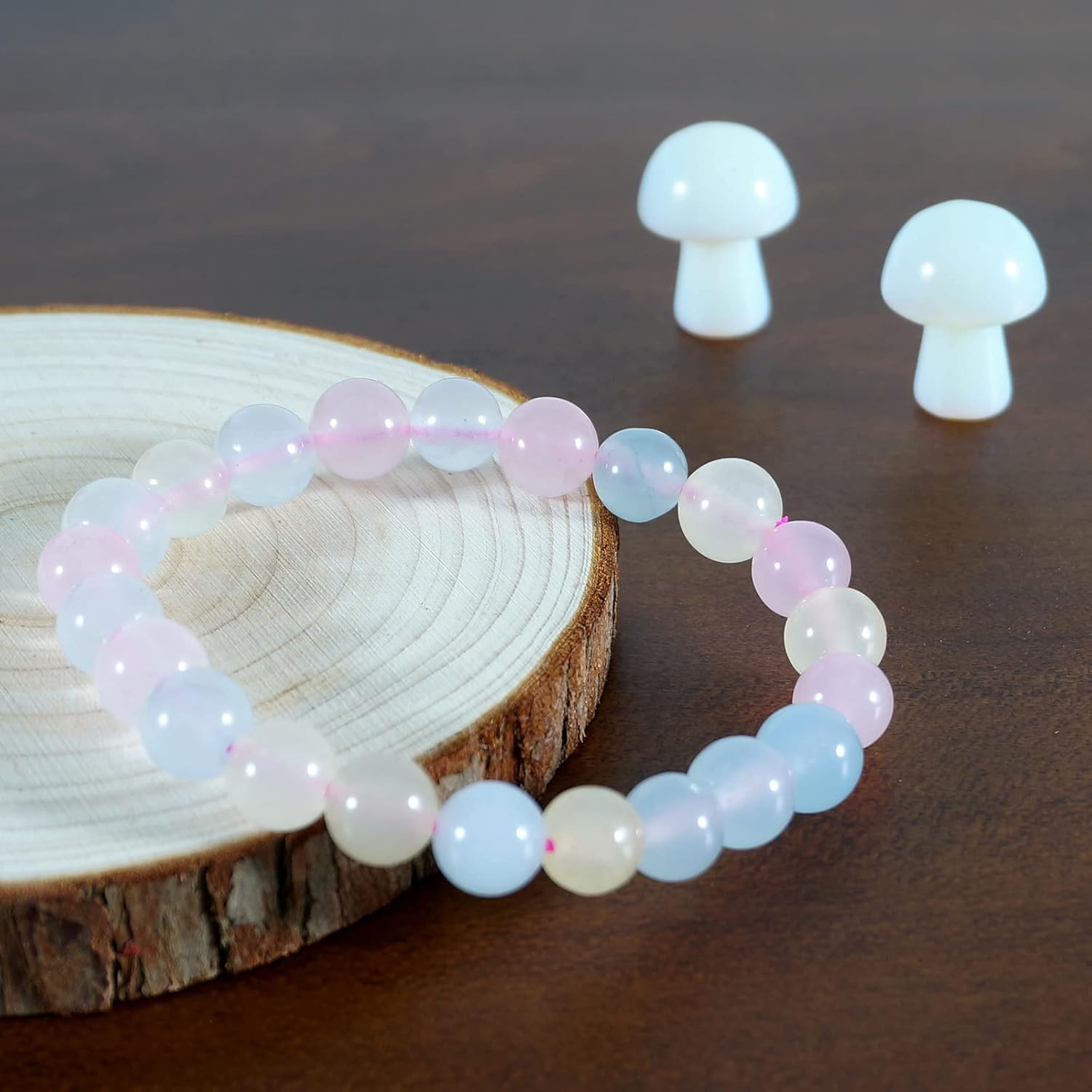 Pulsera de cuentas de cristal de cuarzo rosa amatista curativa, Cristal Gema