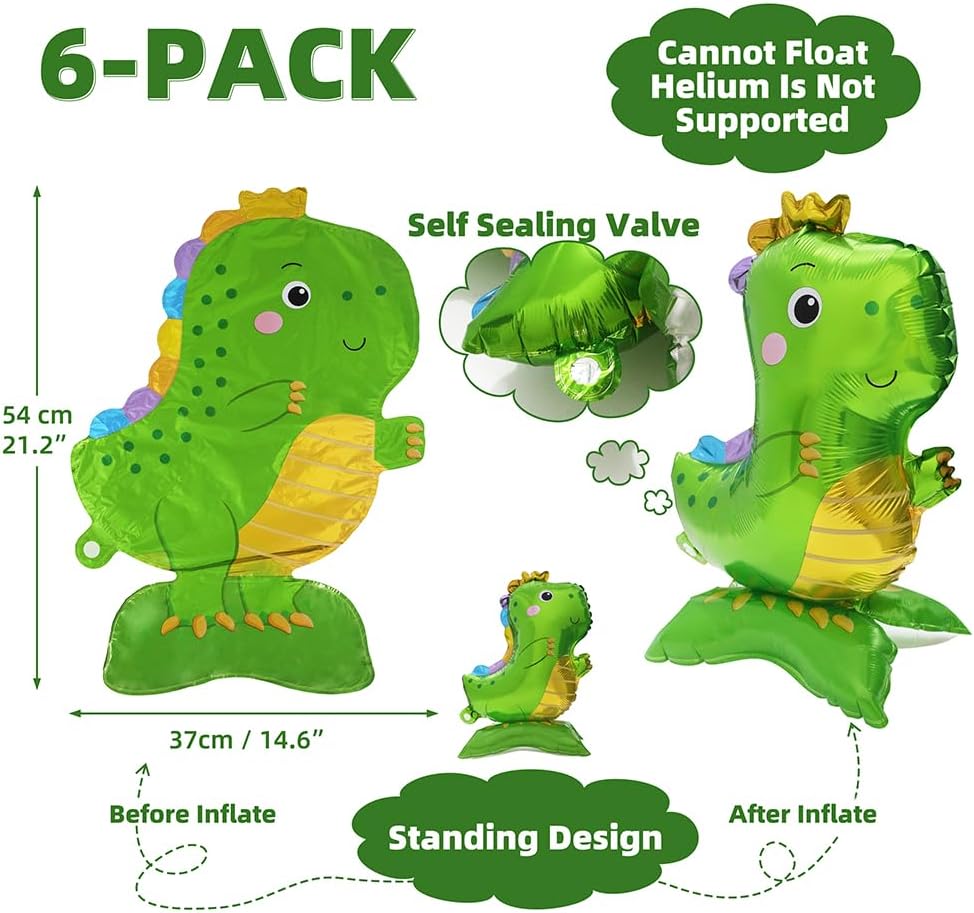 Globo de dinosaurio de dragón de tanystropheus de pie verde 3D para niños, tema del mundo de animales de la selva, inflable, decoración de globos de