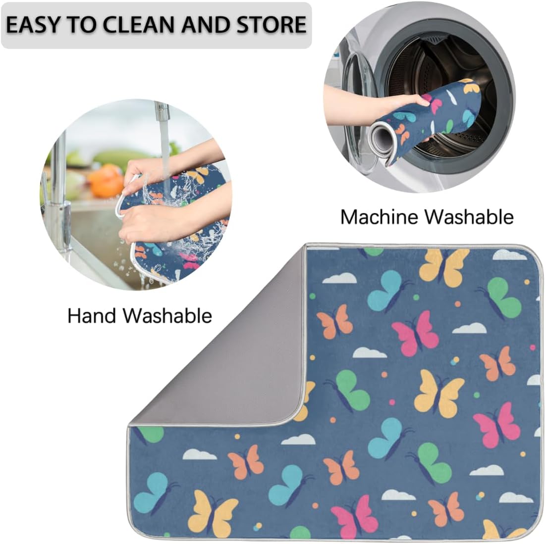 Butterfly Brilliance Premium Dish Drying Mat for kitchen counter – Absorbent Polyester Fabric, Non-Slip Backing – Ideal for Kitchen Counters – 18×24