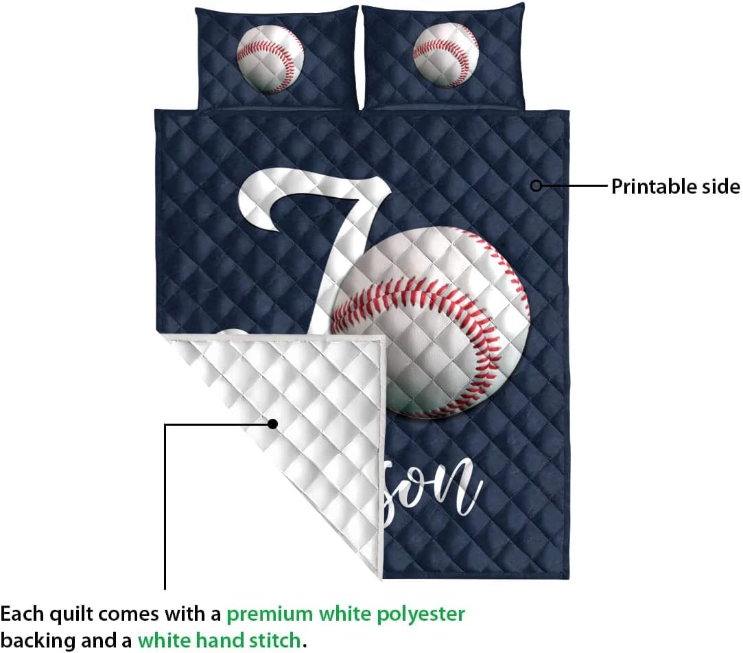 OhaPrints Balón de béisbol personalizado con fondo azul marino, regalo para amantes de los deportes, manta y fundas de almohada, juego de cama y