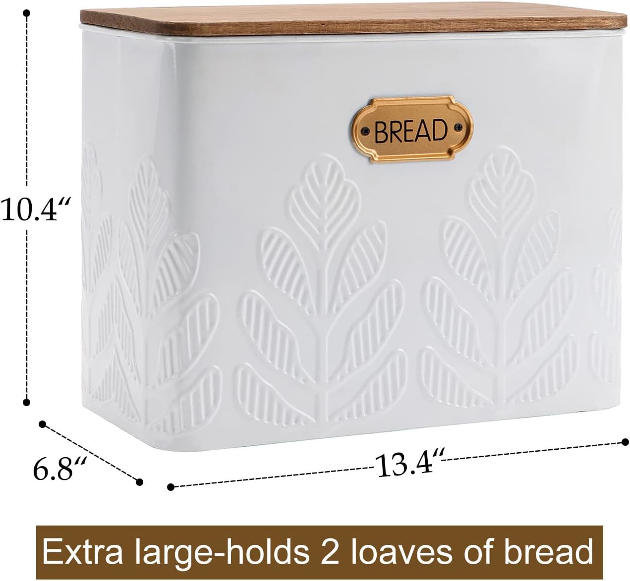 NIKKY HOME Caja de pan blanca extragrande que ahorra espacio con tapa de madera, capacidad para 2 panes, contenedor vertical para almacenamiento de