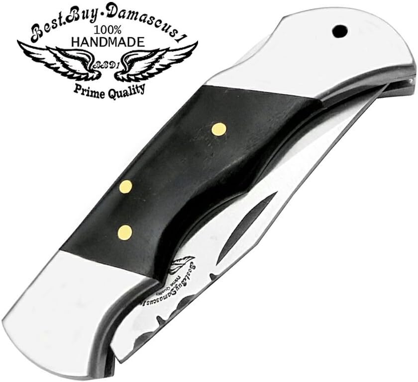 Cuchillo plegable de acero inoxidable 420cs Cuchillos de caza plegables de 5.5 pulgadas de cuerno de búfalo negro Handel cuchillo de senderismo –