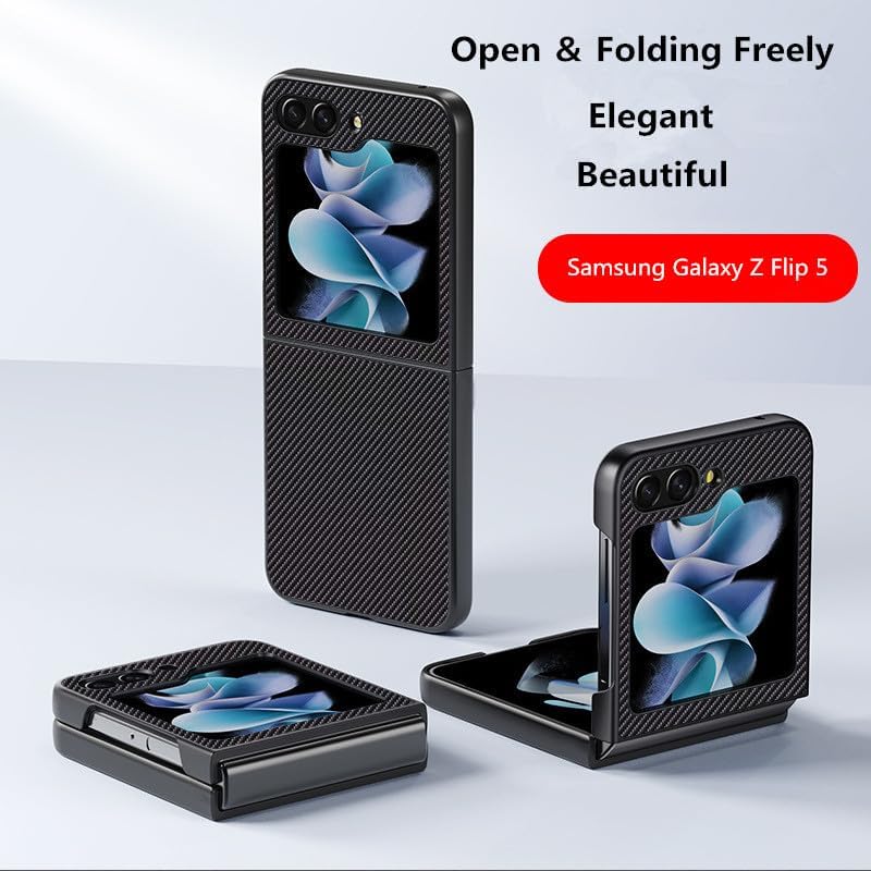 Funda para Samsung Galaxy Z Flip 5, funda de cuero con patrón de fibra de carbono para Samsung Galaxy Z Flip 5, cubierta de carga inalámbrica ligera