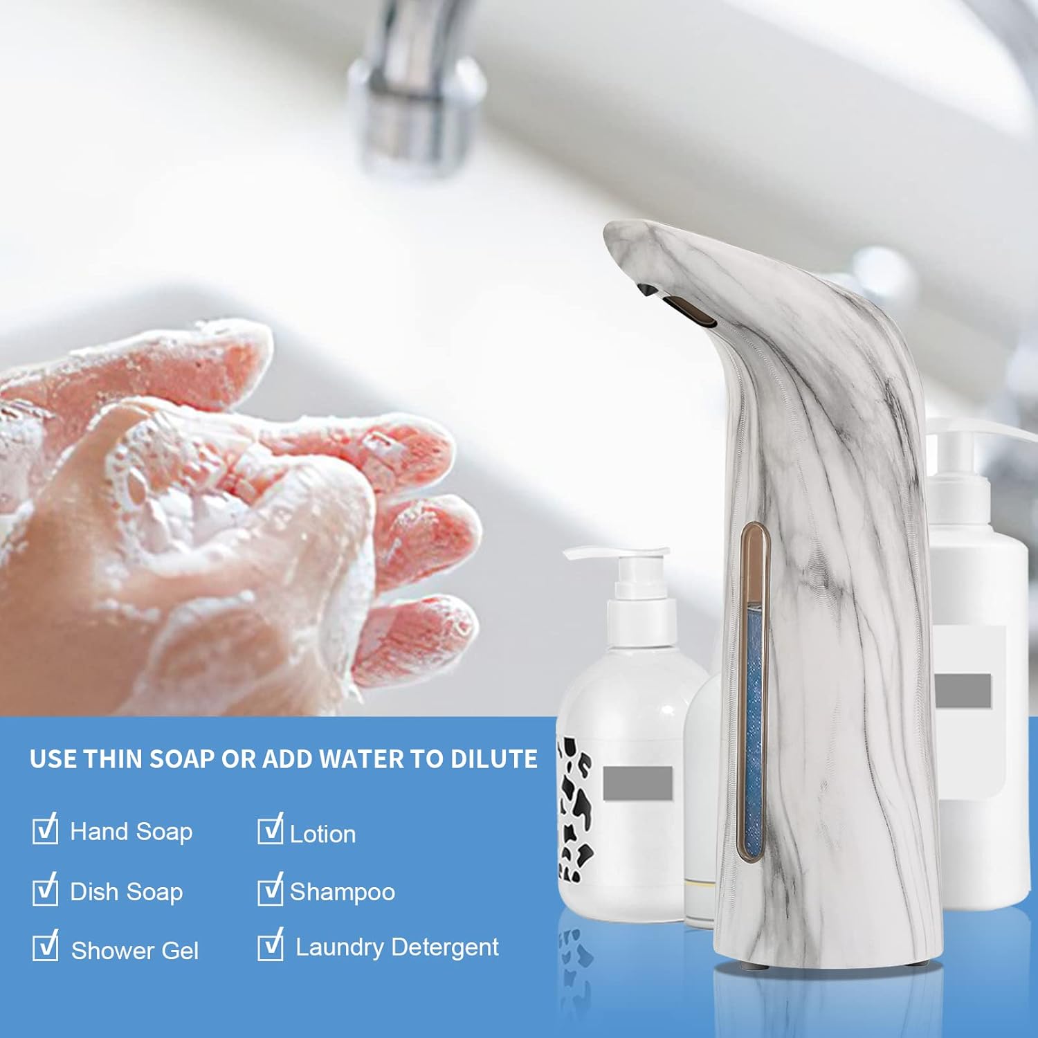 Dispensador automático de jabón con sensor de movimiento infrarrojo de 13.5 oz13.5 fl oz IPX6, dispensador automático de jabón sin contacto para