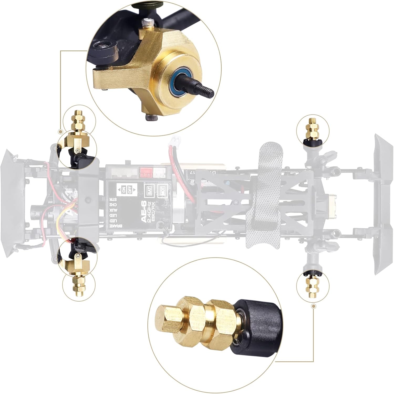 Hobbypark Nudillos de dirección, pesos de rueda de diferencia, cubierta delantera y trasera, extendida de 0.276 in, adaptadores de cubos hexagonales