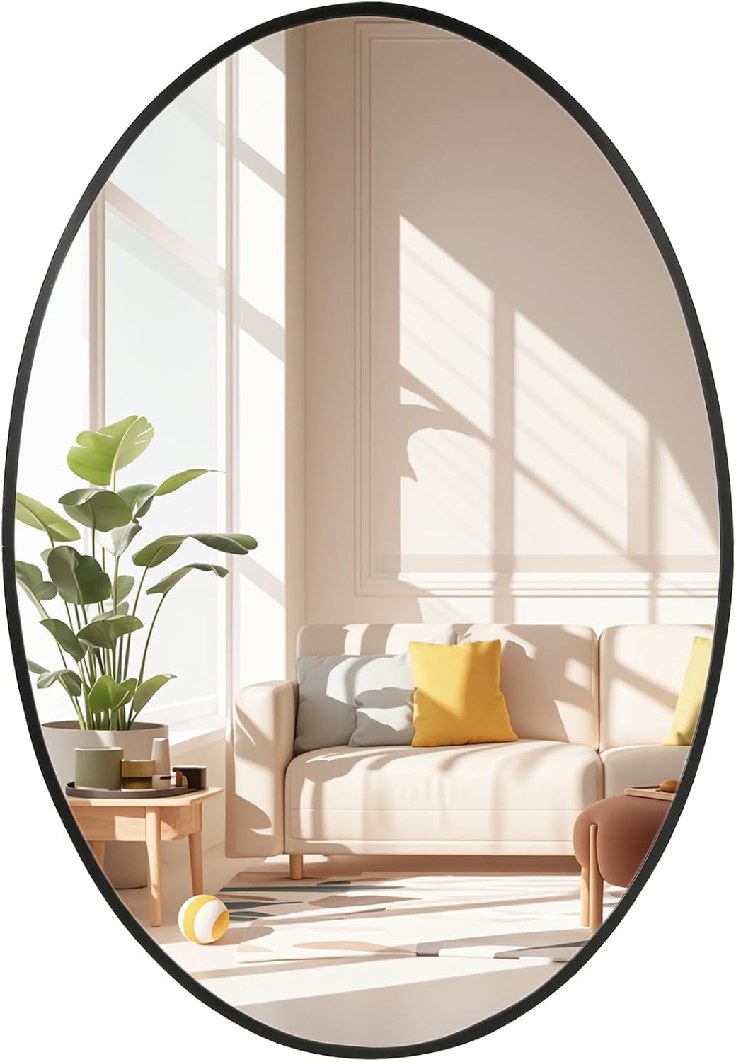 Espejo de pared ovalado, espejo ovalado negro de 22 x 30 pulgadas, espejo de baño con marco de metal, espejo decorativo para montar en la pared para
