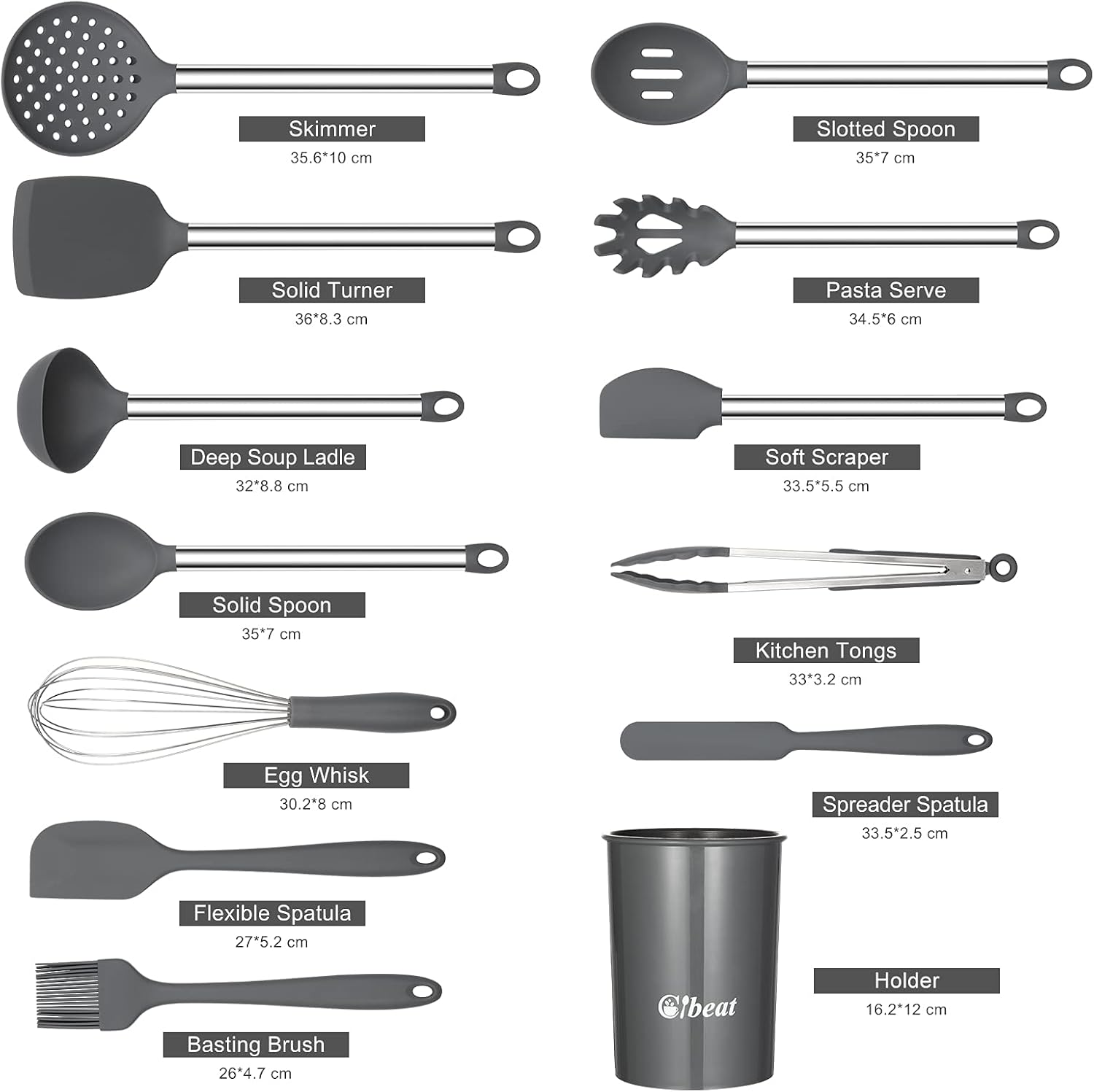 Juego de utensilios de cocina, 13 piezas de silicona para cocinar, resistentes al calor, antiadherentes, asas de acero inoxidable, herramientas de