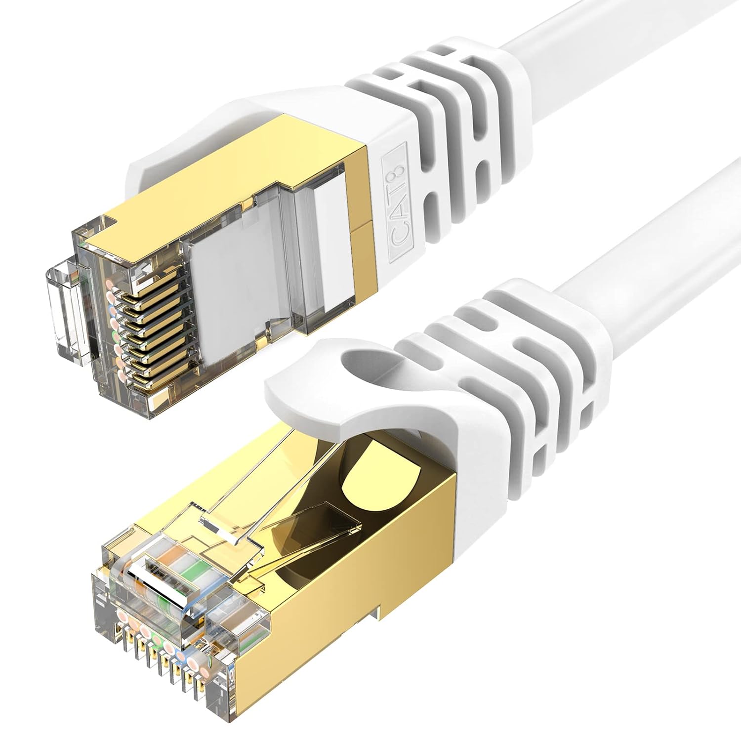 Ercielook Cable Ethernet de alta velocidad de 75 pies, cable de Internet plano blindado CAT8 con clips, más rápido que el cable LAN Cat7, color