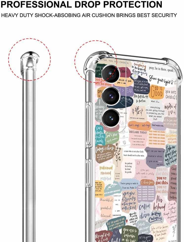 Funda con versículos bíblicos para Samsung Galaxy S23 Plus, patrón de collage de citas de Jesús cristiano para cristianos, funda protectora de TPU
