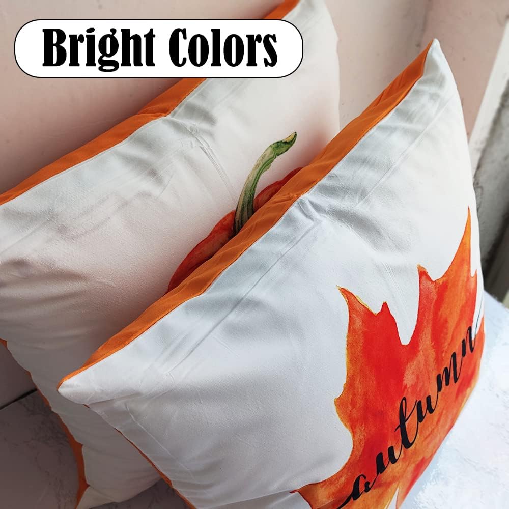 LOZACHE Juego de 2 fundas de almohada de 18 x 18 pulgadas, diseño de hojas de calabaza, fundas de almohada de otoño naranja para sofá, cama, sala de
