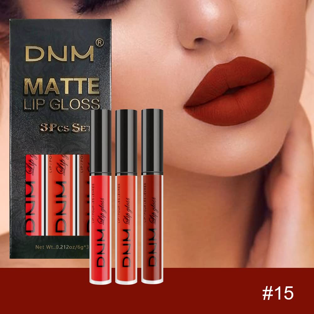Amy’s Diary – Juego de 3 lápices labiales líquidos mate de 24 horas a prueba de manchas, DNM rojo oscuro mate, brillo labial de larga duración,