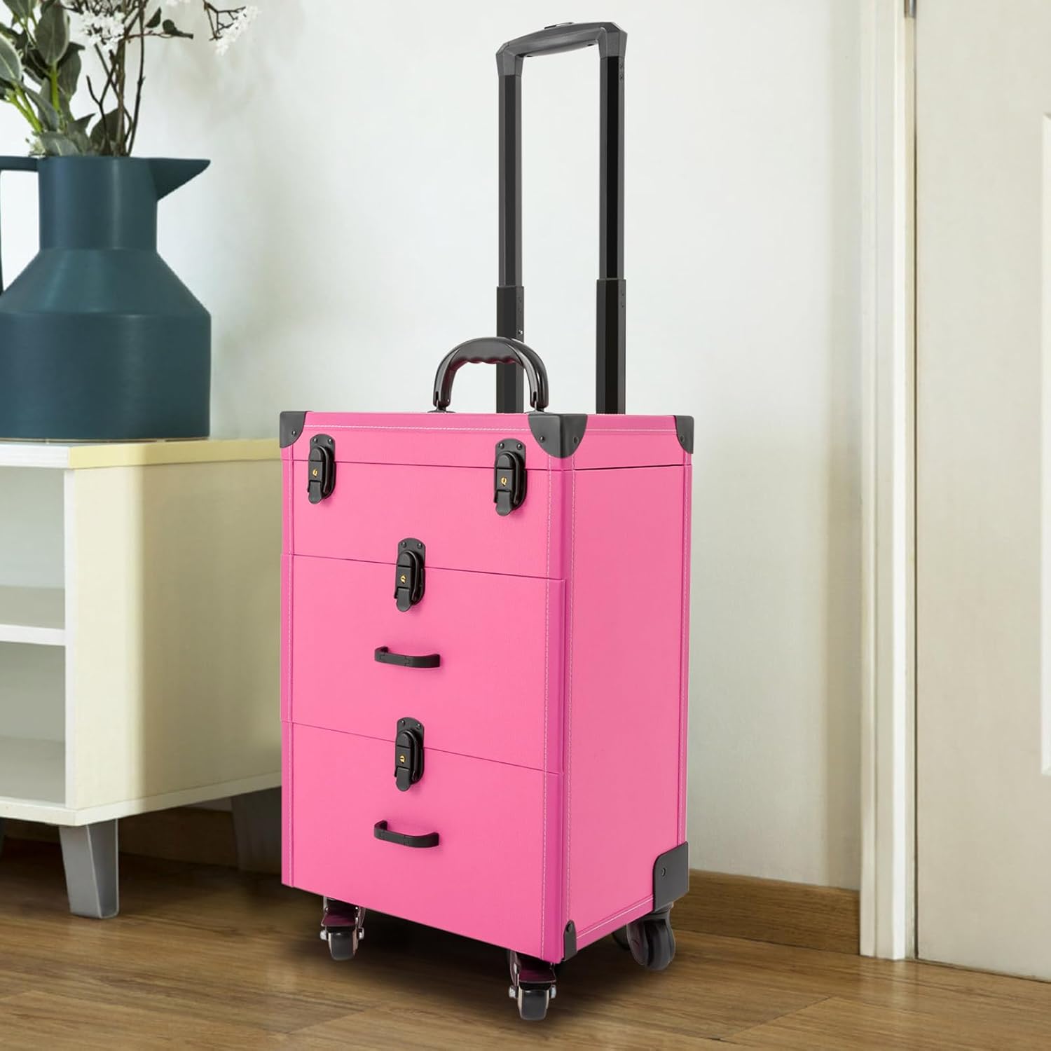Caja de tren de carretilla de aluminio de 3 niveles, Rosa Rojo, Moderno
