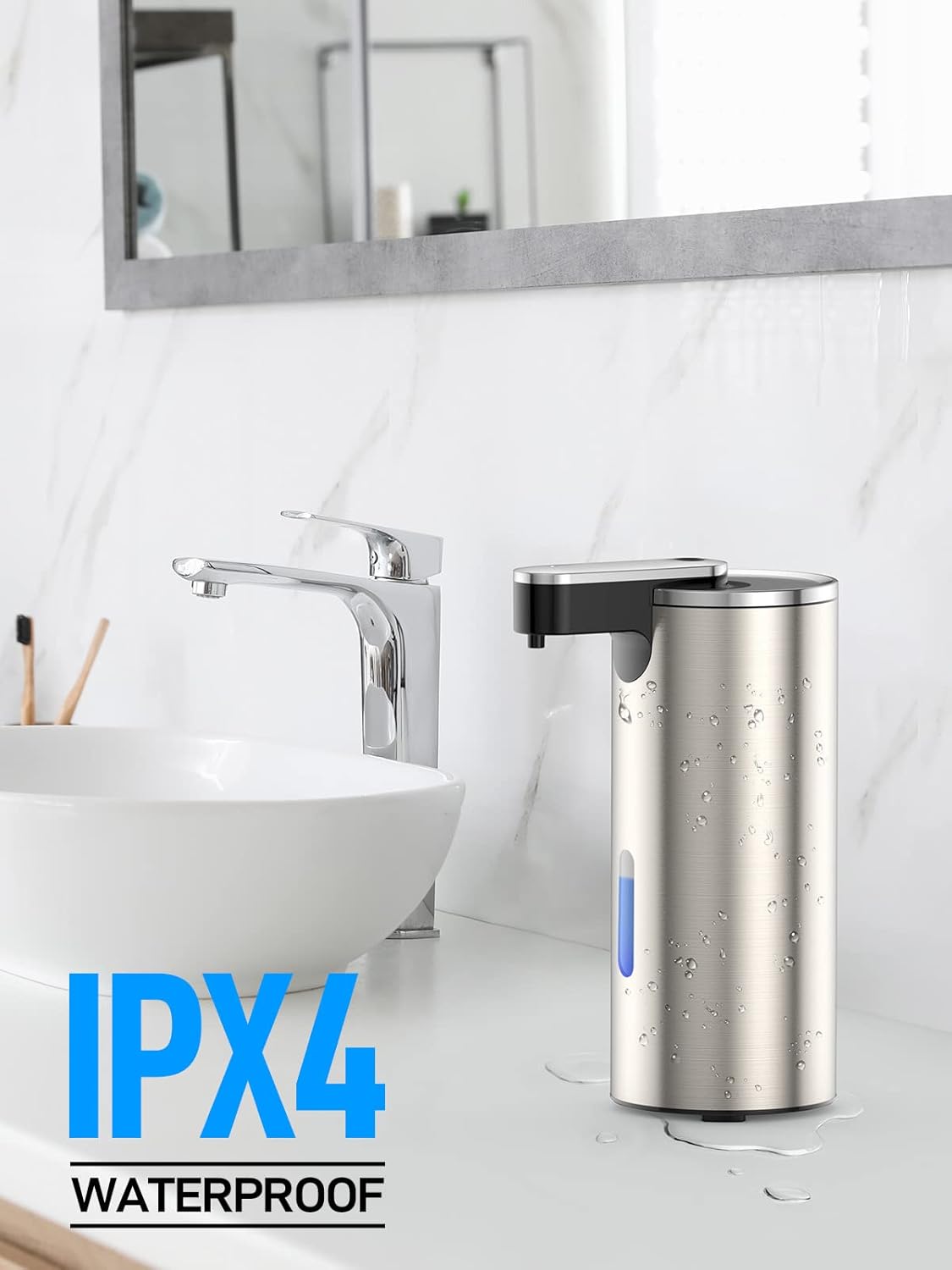 Dispensador automático de jabón de acero inoxidable sin contacto, control de volumen ajustable de 3 niveles LITTAR con sensor de movimiento,