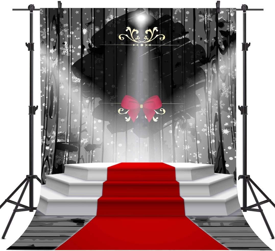 Telón de fondo de fotografía de escenario de alfombra roja de 6 x 9 pies, copo de nieve, cortina negra, con lazo, para bebé, niños, adultos,