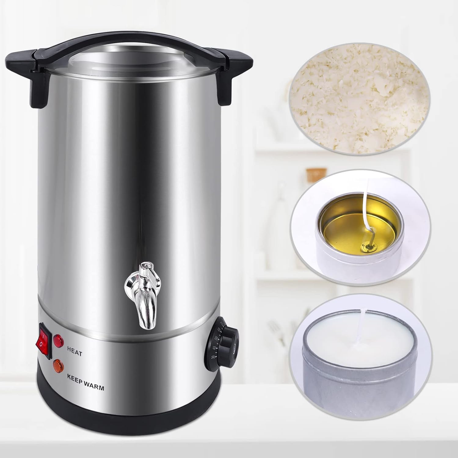 LazyWomen 10L (2.64 galones) derretidor de cera para hacer velas, kit de suministros para hacer velas, derretidor de cera de vela con boquilla de