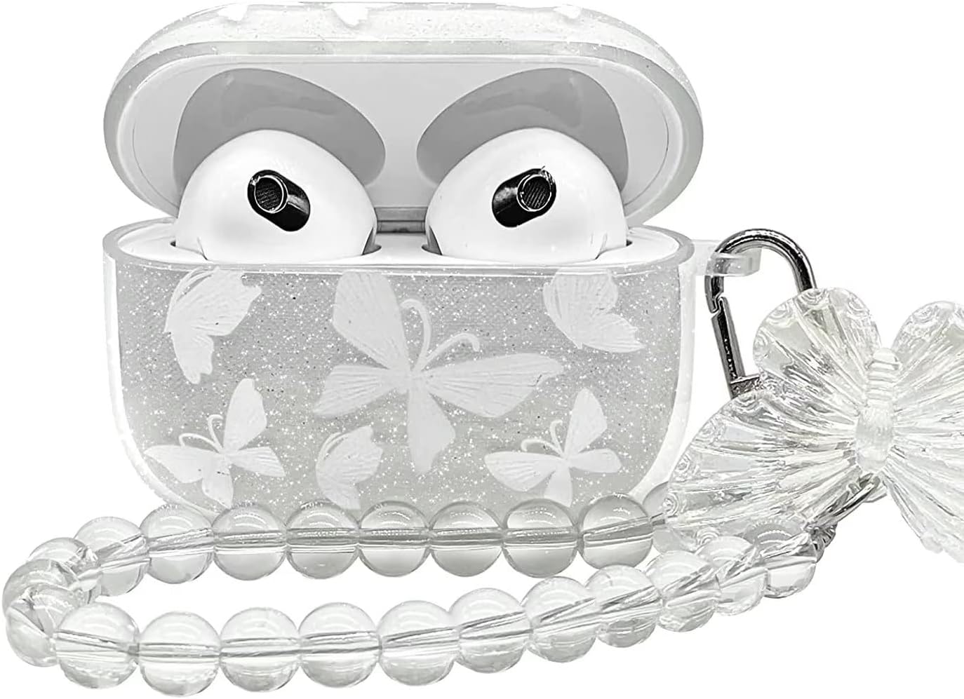 TanMay Funda compatible con AirPods 3 2021 con purpurina transparente, a prueba de golpes, funda protectora de TPU suave para niñas y mujeres, con