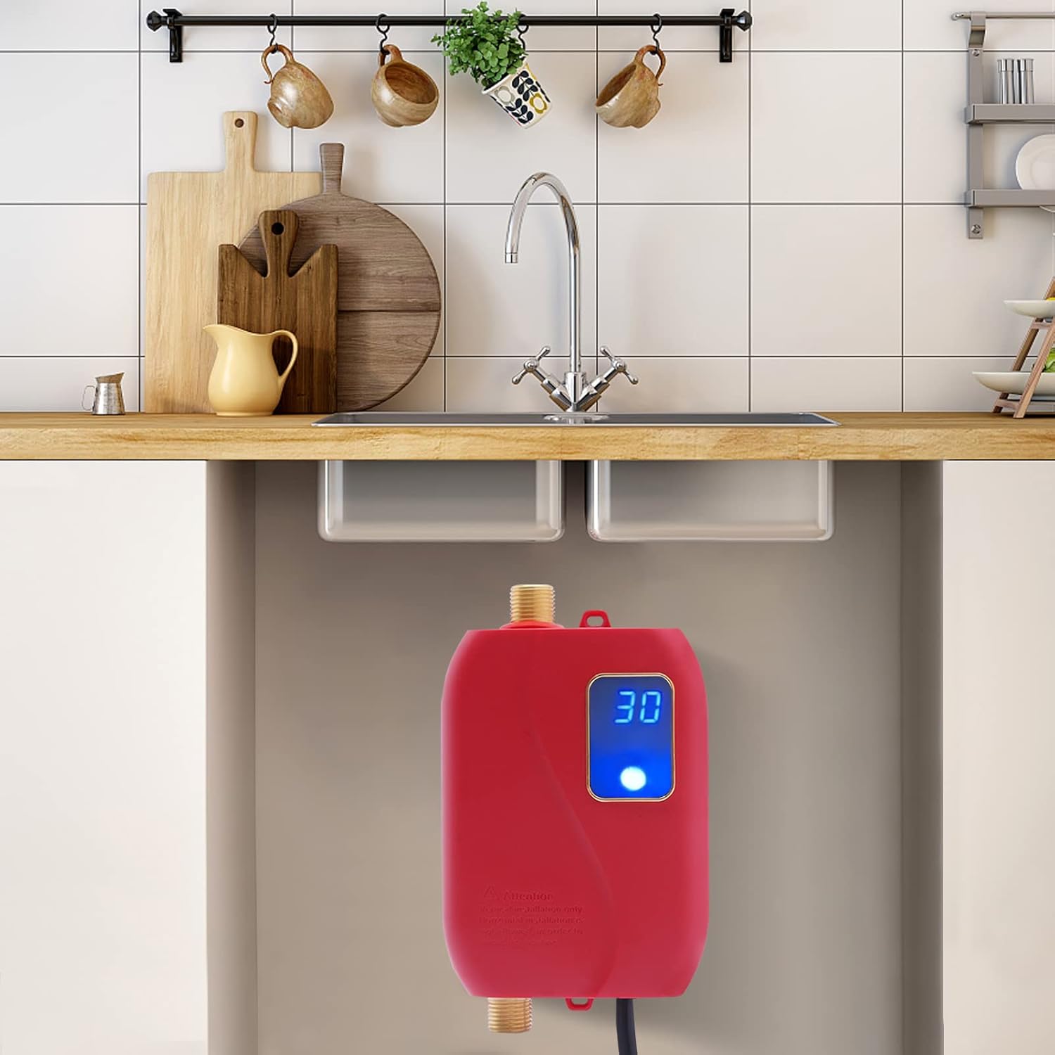 Mini calentador de agua instantáneo eléctrico 3000 W 110 V sin tanque calentador de agua caliente con pantalla digital LCD para grifo de lavado de