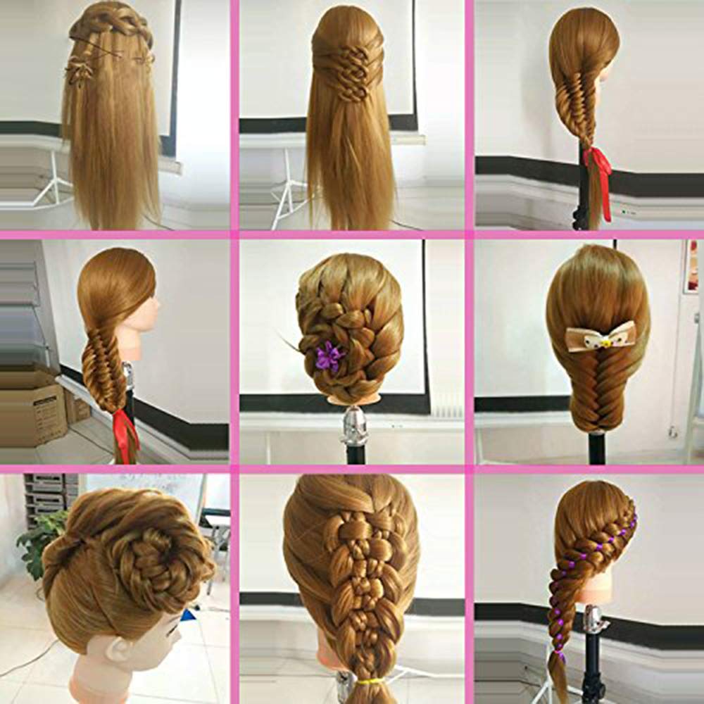 Cabeza de maniquí con cabello, cabeza de muñeca Beauty Star para peinar el cabello, cabello sintético dorado de 20 pulgadas de largo, modelo de