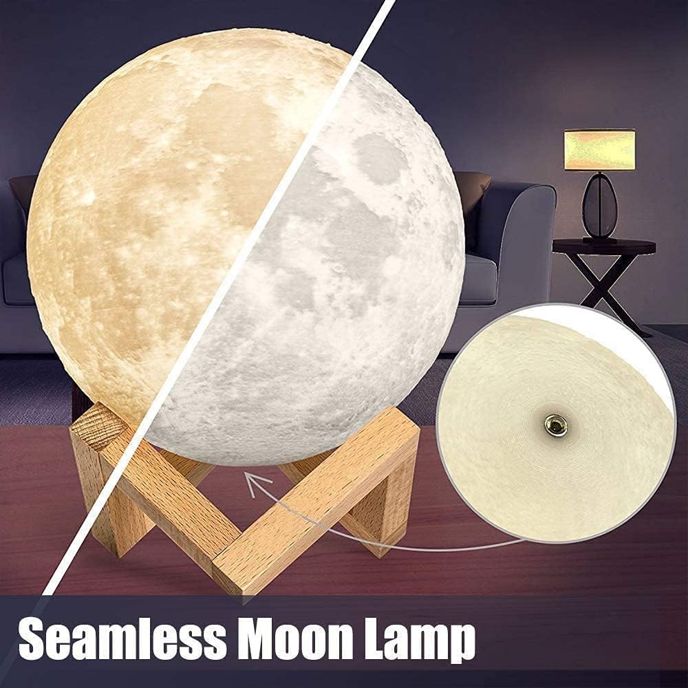 Lámpara de luna de 6.1 pulgadas, 16 colores LED con impresión 3D, luz de luna con soporte, control remoto y táctil y recargable por USB para niños,