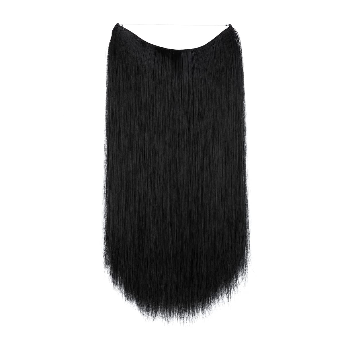 Sarla – Extensiones de hilo color negro extensión tipo halo de pelo sintético lacio y largo para mujer con alambre invisible sin clip fibra