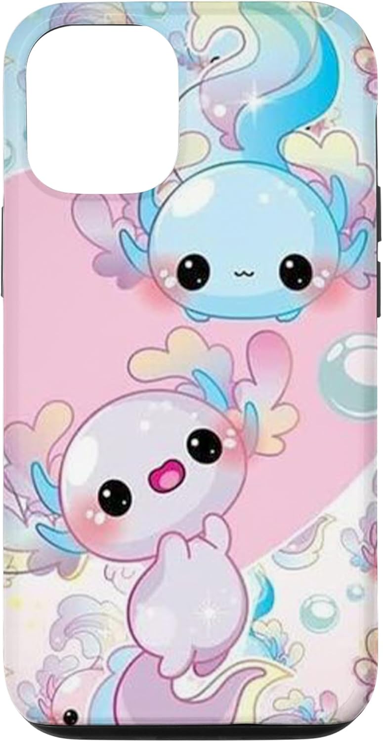 Funda para iPhone 1212 Pro Cute Blue and Pink Axolotl Kawaii Axolotls