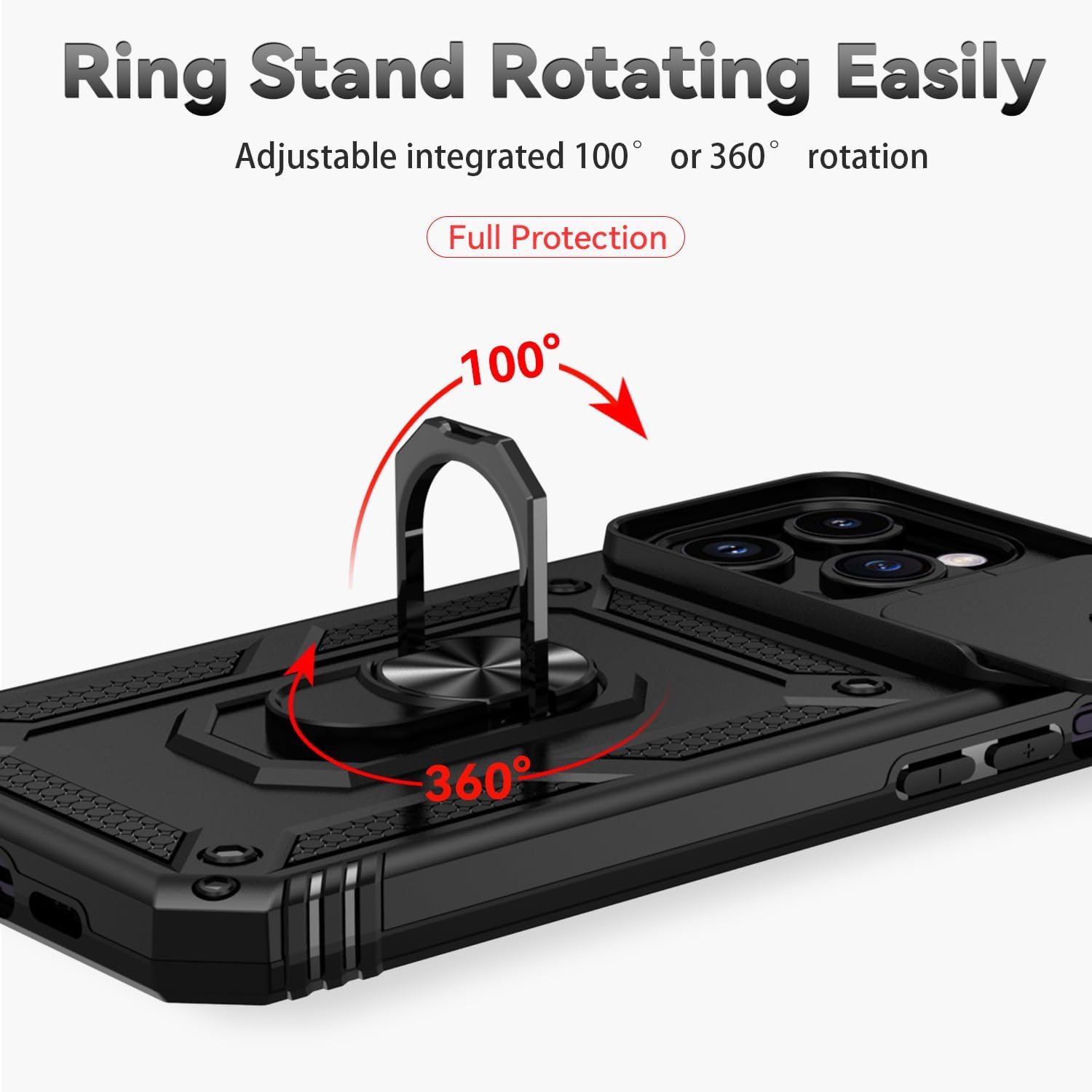 Funda para iPhone 15 Pro Max, con protector de pantalla y funda para cámara, grado militar 16 pies. Funda a prueba de caídas con función de atril
