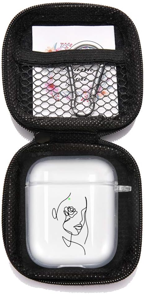 Funda transparente para AirPod 1 y 2 con mosquetón de llavero + bolsa de almacenamiento, funda de lujo para Airpod de pintura artística de lujo,