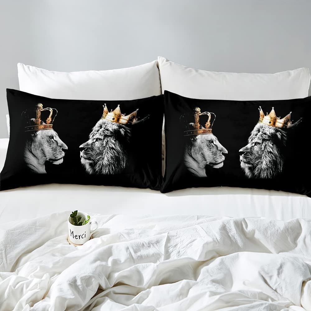 VIVIHOME – Juego de ropa de cama de 3 piezas, tamaño King y Queen León africano, funda de edredón, funda de edredón, decoración moderna de