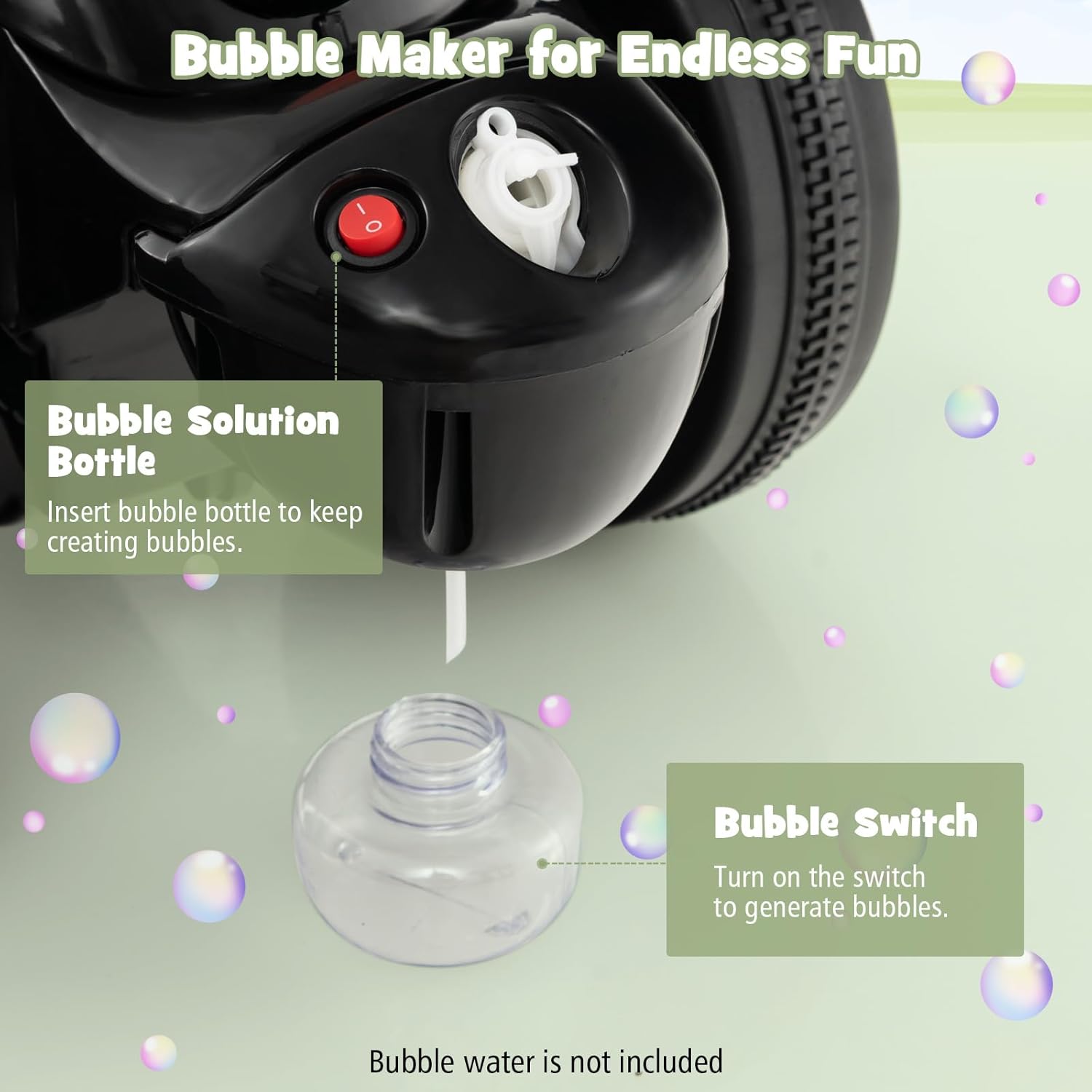 Costzon Motocicleta para niños, motocicleta de 6 V con fabricante de burbujas, música, faro LED, adelante y atrás, motocicleta eléctrica de 3 ruedas