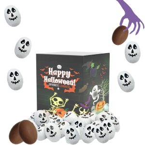 Surtidos de chocolate misterioso de Halloween, rellenos de bolsas de fiesta de truco o trato, láminas espeluznantes de diseño de Halloween, lácteos Surtidos de chocolate misterioso de Halloween, rellenos de bolsas de fiesta de truco o trato, láminas espeluznantes de diseño de Halloween, lácteos