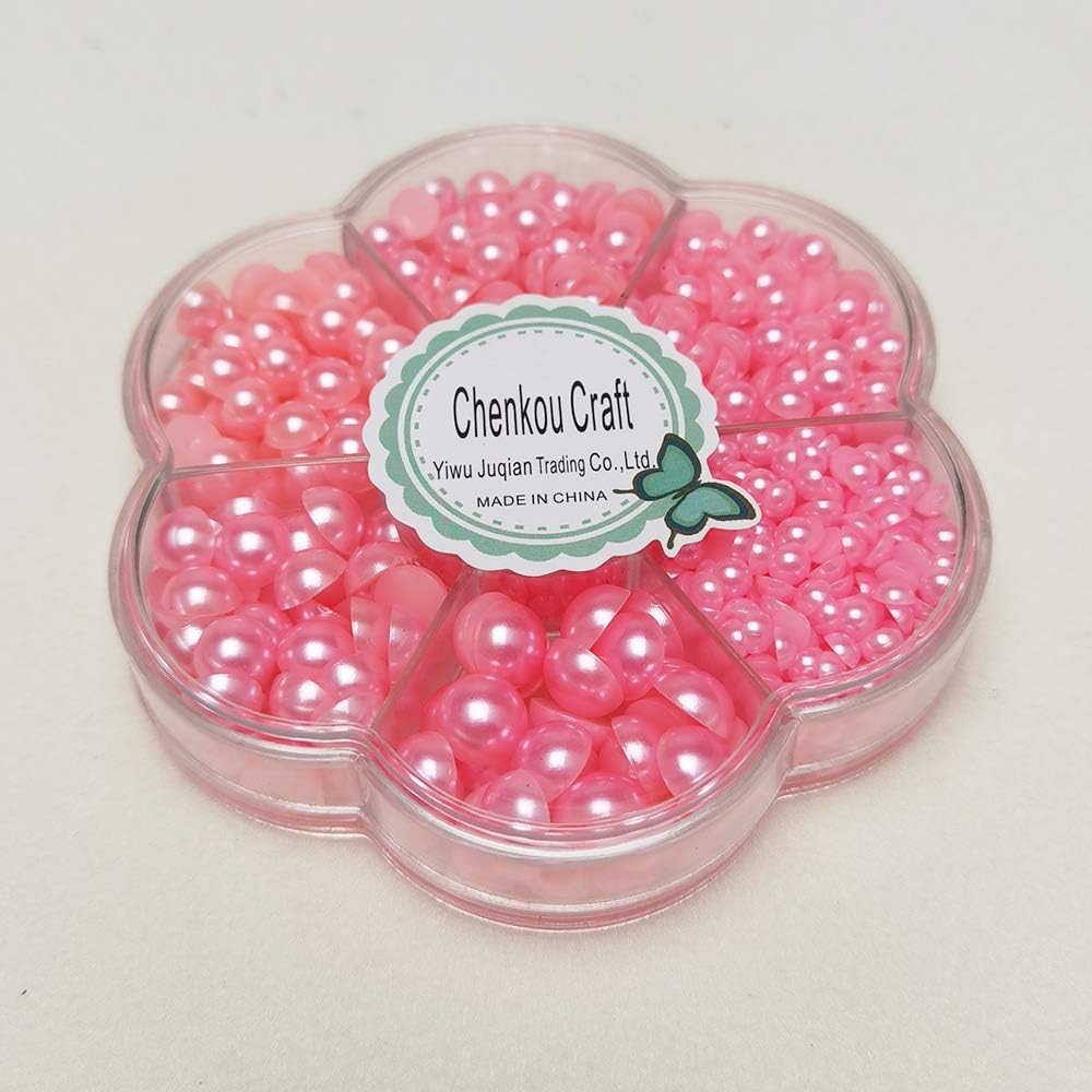 Chenkou Craft 1900 piezas de fucsia, surtido, 7 tamaños, cuentas de media perla, parte trasera plana, álbum de recortes, manualidades, cuentas