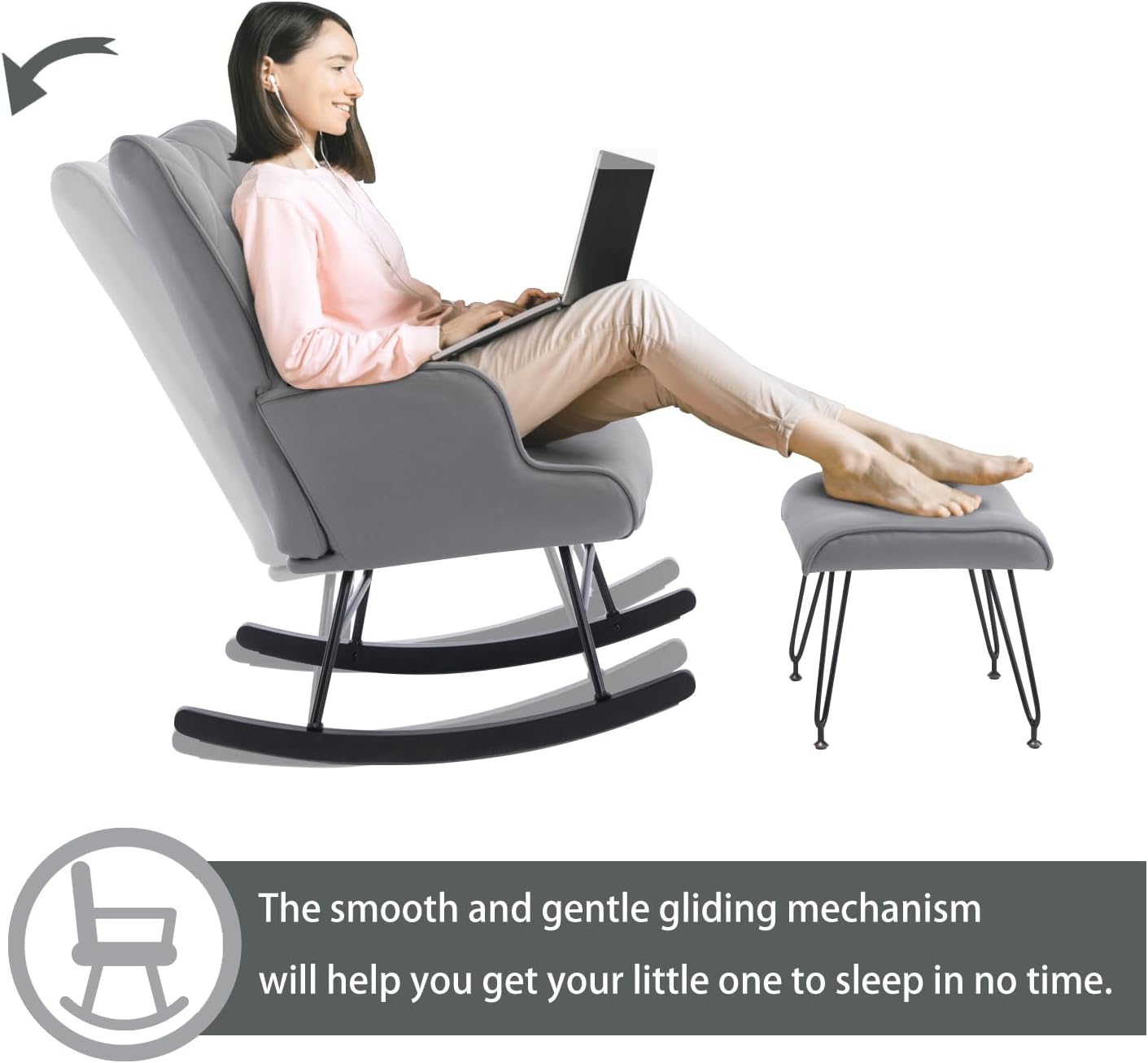 Mecedora para habitación del bebé con silla deslizante tapizada para guardería, sillón con respaldo alto, cómodo balancín para guardería, sala de
