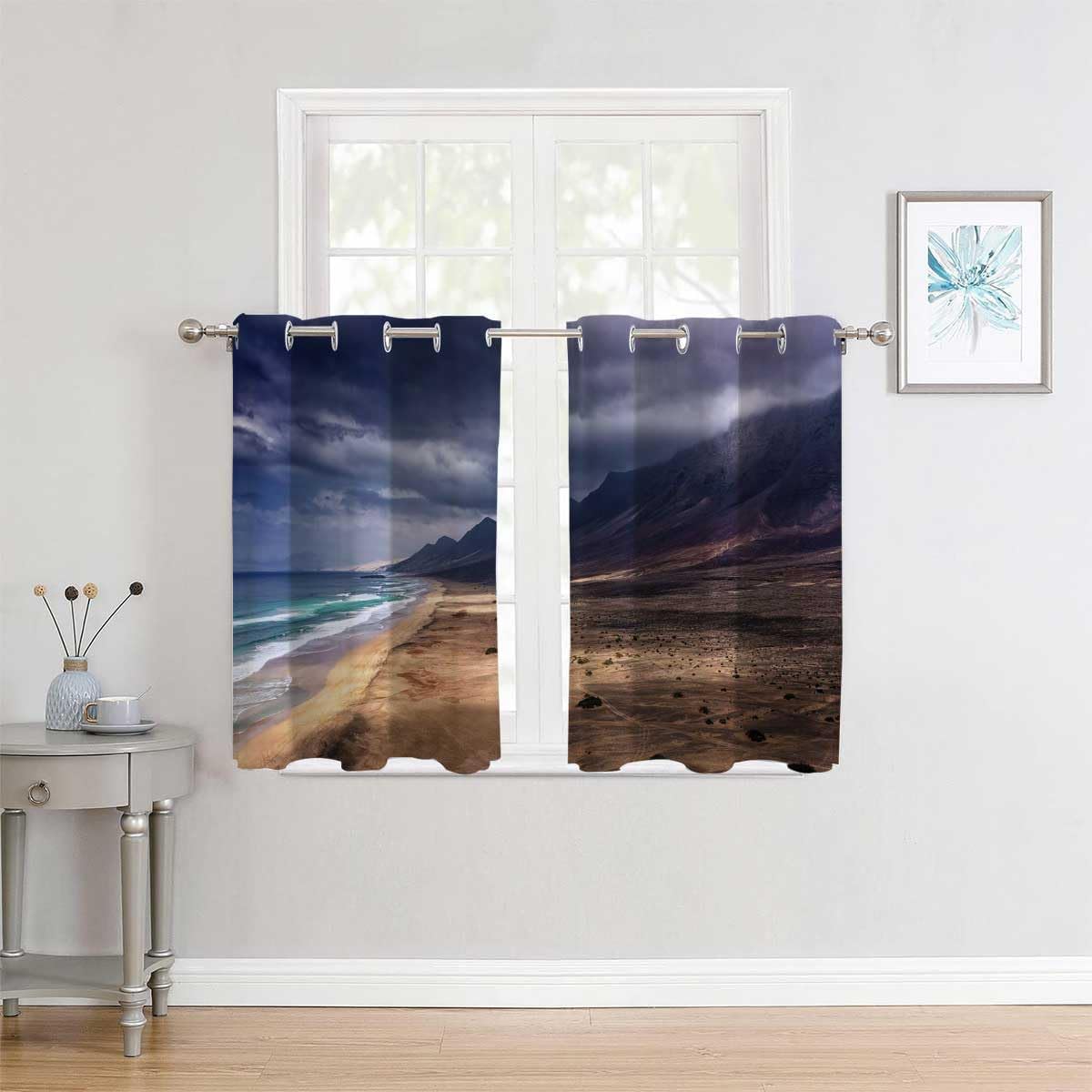 YANFENQI Cortinas para Habitacion Beach View Coast Curtains for Closet with No Door Blackout Sheet 63Inch Width by 63Inch Length,2 Panels