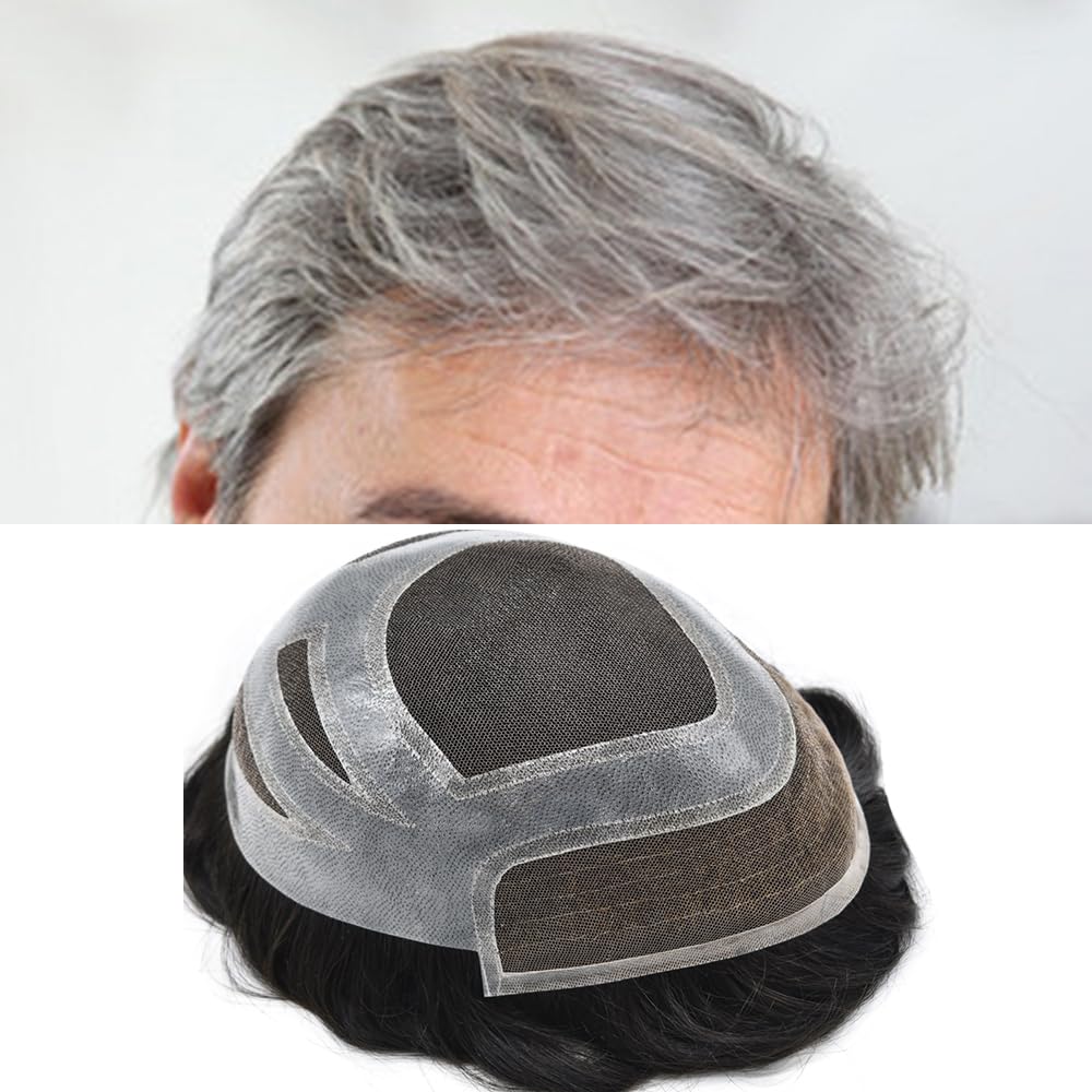 Durable Hombres Sistema de Cabello Francés Encaje Frente Mens Toupee Cabello Humano Pieza Natural Línea Línea Fina Mono Sistema de Reemplazo de