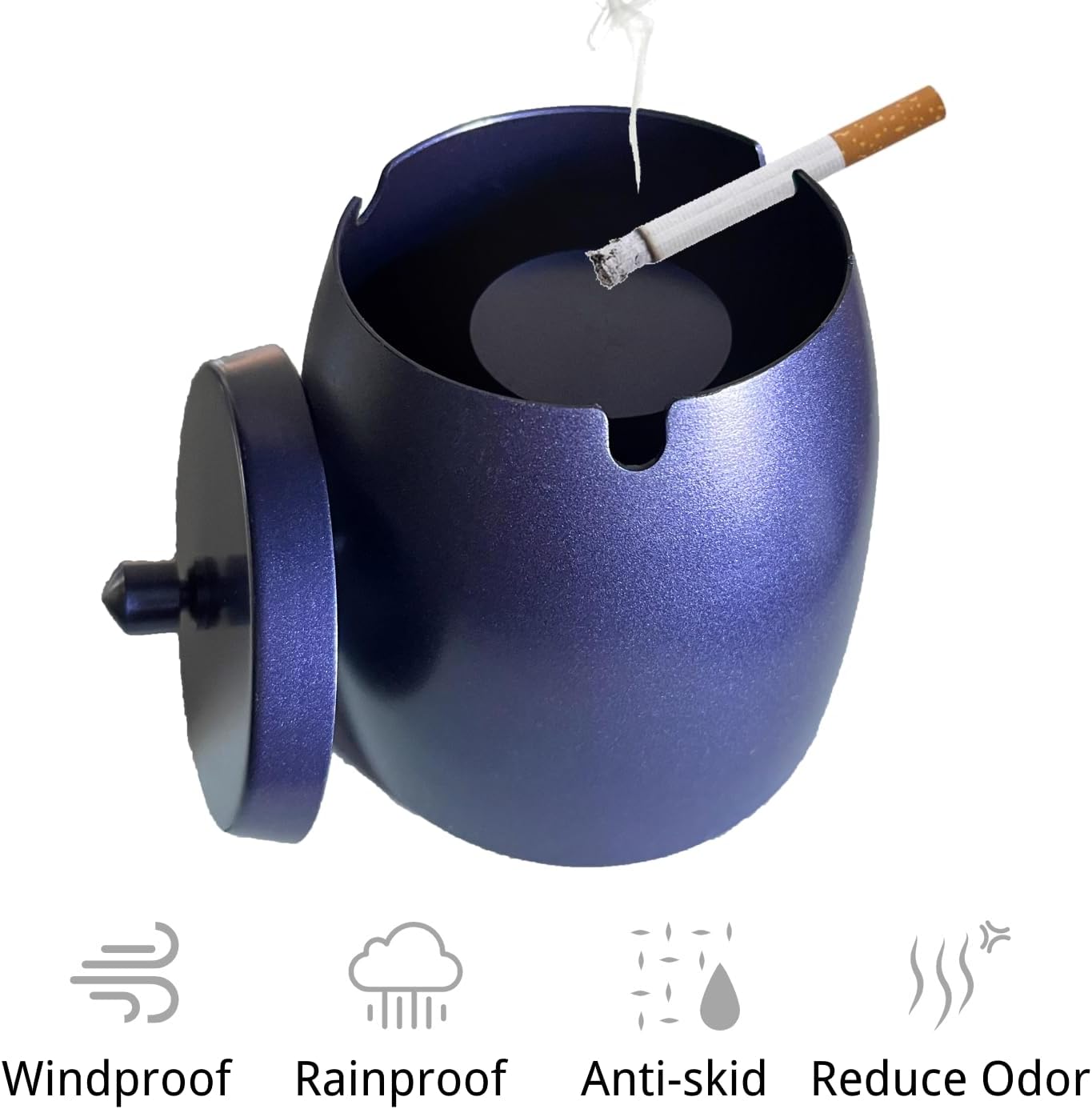 Cenicero grande para exteriores con tapa, cenicero para patio exterior, de acero inoxidable, resistente al viento, sin humo, para balcón, ceniceros