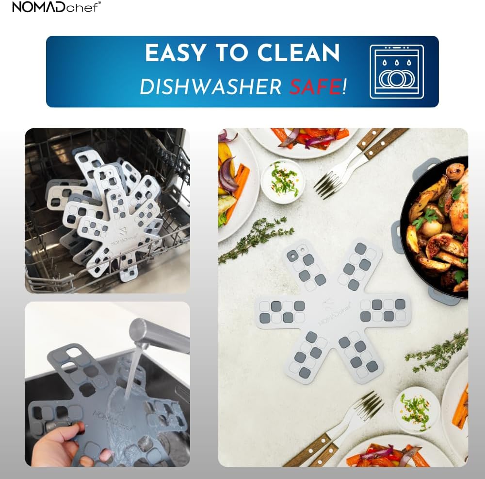 NOMADCHEF Salvamanteles de doble uso para platos calientes y protectores de sartén de silicona para apilar  Alfombrilla de salvamanteles de silicona