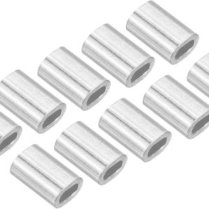 Paquete de 100 fundas ovaladas de aluminio para crimpado, cuerda de alambre de 0.031 in, para valla de jardín (0.197 in) Paquete de 100 fundas ovaladas de aluminio para crimpado, cuerda de alambre de 0.031 in, para valla de jardín (0.197 in)
